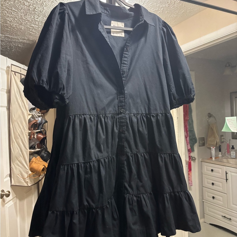 Black Puff Sleeve Tiered Dress